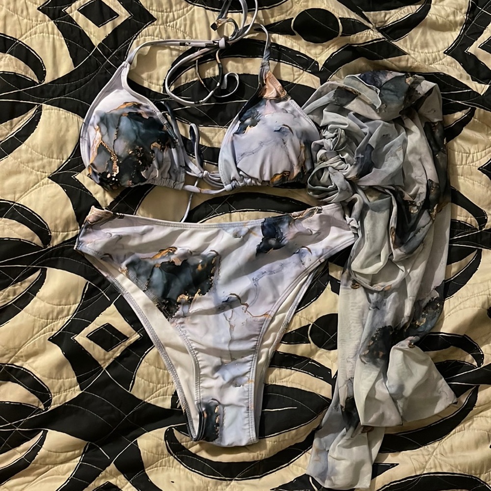 3 piece bikini with top cover up